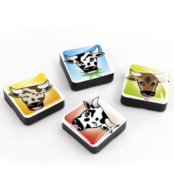 SALE-053/mooh, Icônes vaches, aimants décoratifs carrés, lot de 4, dans différents designs