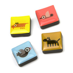 SALE-053/animals, Icons dieren, decoratiemagneten vierkant, set van 4, in diverse stijlen