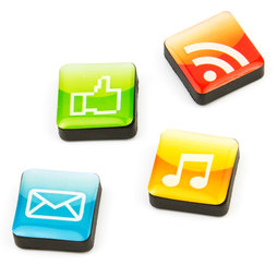 SALE-053/apps, Icons apps, decoratiemagneten vierkant, set van 4, in diverse stijlen