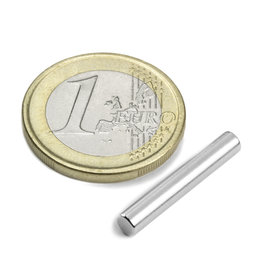 S-04-25-N, Staafmagneet Ø 4 mm, hoogte 25 mm, neodymium, N42, vernikkeld