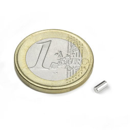 S-02-04-N, Staafmagneet Ø 2 mm, hoogte 4 mm, neodymium, N45, vernikkeld