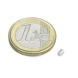 S-02-03-N, Staafmagneet Ø 2 mm, hoogte 3 mm, neodymium, N45, vernikkeld