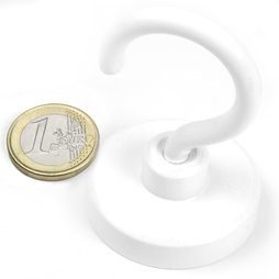 FTNW-40, Haakmagneet wit, Ø 40,3 mm, met witte poedercoating, schroefdraad M6