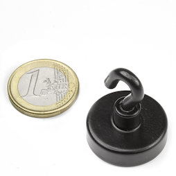 FTNB-25, Haakmagneet zwart, Ø 25,3 mm, met poedercoating, schroefdraad M4