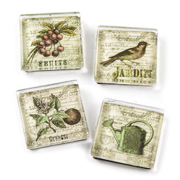 SALE-092, Jardin, aimants pour frigo avec des motifs de jardin, lot de 4