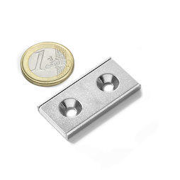 CSR-40-20-04-N, Platte stripmagneet 40 x 20 x 4 mm, met verzonken gat, in stalen u-profiel