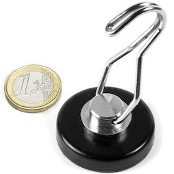 FTNT-40-B, Potmagneet met draaibare haak, Ø 40.2 mm, zwart, met rubber gecoat houdvlak