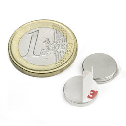 S-12-02-FOAM, Schijfmagneet (zelfklevend) Ø 12 mm, hoogte 2 mm, neodymium, N35, vernikkeld