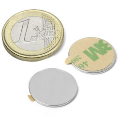 S-18-01-STIC, Schijfmagneet (zelfklevend) Ø 18 mm, hoogte 1 mm, neodymium, N35, vernikkeld