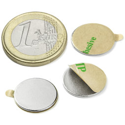 Schijfmagneet (zelfklevend) Ø 15 mm, hoogte 1 mm