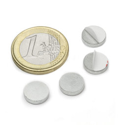 PAS-10, Metalen schijfje zelfklevend, Ø 10 mm, als tegenstuk voor magneten, geen magneet!