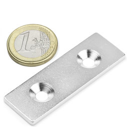 MC-60-20-03, Metalen plaatje met verzonken gat, 60 x 20 x 3 mm, als tegenstuk voor magneten, geen magneet!