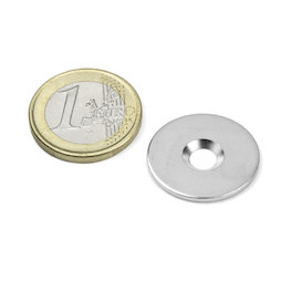 MD-23, Metalen schijfje met verzonken gat Ø 23 mm, als tegenstuk voor magneten, geen magneet!