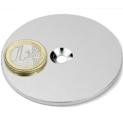 MD-65, Metalen schijf met verzonken gat Ø 65 mm, als tegenstuk voor magneten, geen magneet!