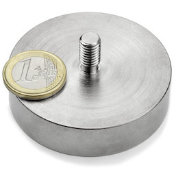 GTN-60, Potmagneet met draadstift, Ø 60 mm, Schroef-draad M8, houdkracht ca. 130 kg