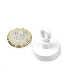 Potmagneet met oogmoer wit Ø 25,3 mm