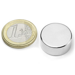 S-20-09-N, Schijfmagneet Ø 20 mm, hoogte 9 mm, neodymium, N42, vernikkeld