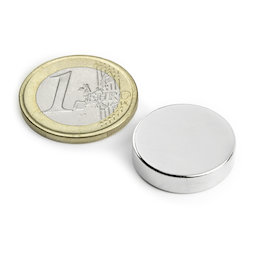 S-20-05-N, Schijfmagneet Ø 20 mm, hoogte 5 mm, neodymium, N42, vernikkeld