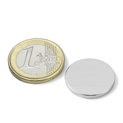 S-20-02-N, Schijfmagneet Ø 20 mm, hoogte 2 mm, neodymium, N45, vernikkeld