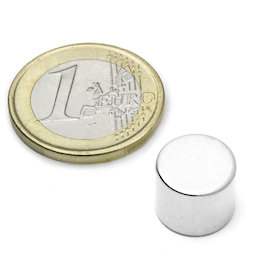 S-12-10-N, Schijfmagneet Ø 12 mm, hoogte 10 mm, neodymium, N45, vernikkeld
