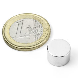 S-12-08-N, Schijfmagneet Ø 12 mm, hoogte 8 mm, neodymium, N45, vernikkeld