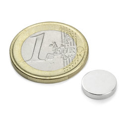 S-10-02-N, Schijfmagneet Ø 10 mm, hoogte 2 mm, neodymium, N42, vernikkeld
