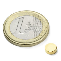 S-06-02-G, Schijfmagneet Ø 6 mm, hoogte 2 mm, neodymium, N45, verguld