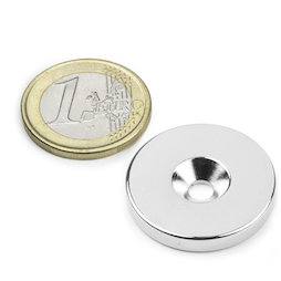 CS-S-27-04-N, Disco magnético Ø 27 mm, 4 mm de alto, con taladro avellanado, N35, niquelado