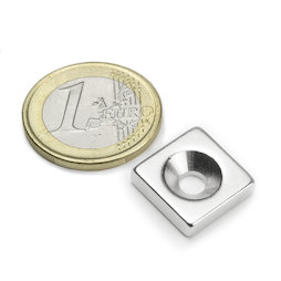 CS-Q-15-15-04-N, Blokmagneet 15 x 15 x 4 mm, met doorlopend verzonken gat, N35, vernikkeld