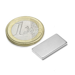 Q-20-10-02-N, Blokmagneet 20 x 10 x 2 mm, neodymium, N45, vernikkeld