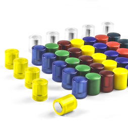 M-PC, Bordmagneten cilindrisch, neodymium magneten met kunststof kapje, Ø 14 mm, in verschillende kleuren