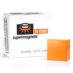 Q-51-51-25-X, Magneet des Doods Limited Edition, Blokmagneet 50,8 x 50,8 x 25,4 mm, neodymium, N40, vernikkeld