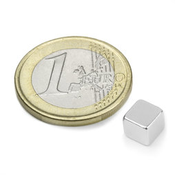 W-06-N, Kubusmagneet 6 mm, neodymium, N42, vernikkeld