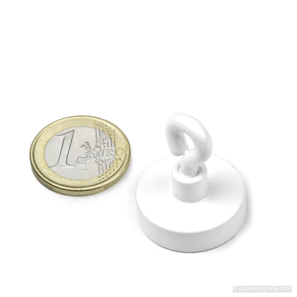Potmagneet met oogmoer wit Ø 25,3 mm